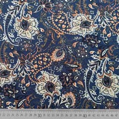 Viskosejersey Stoff Blumen Paisley, rotbraun creme hellbeige dunkelblau