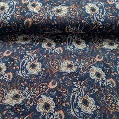 Viskosejersey Stoff Blumen Paisley, rotbraun creme hellbeige dunkelblau