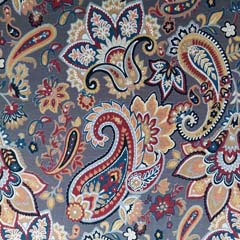 Viskosejersey Stoff Paisleymuster, camel rotbraun petrol dunkelgrau