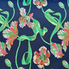 Viskosejersey Stoff abstrakte Blumen, grün dunkelblau