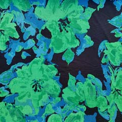 Viskosejersey Stoff Blumen, grün dunkelblau
