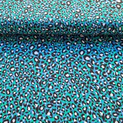 Viskosejersey Stoff kleines Leopardenmuster, himmelblau grün
