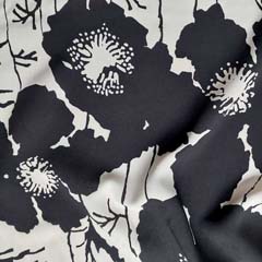 Bambus Popelin Blusenstoff Blumen, schwarz hellbeige