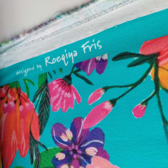 Canvas Stoff Blumen by Roeqiya Fris Beachwear Collection, trkis