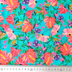 Viskosestoff Popelin Blumen Beachwear Collection, orange trkis