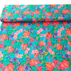 Viskosestoff Popelin Blumen Beachwear Collection, orange trkis
