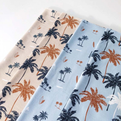 Jerseystoff Palmen Surfbretter Segelboote, dunkelblau braun hellblau