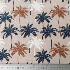 Jerseystoff Palmen, dunkelblau braun beige