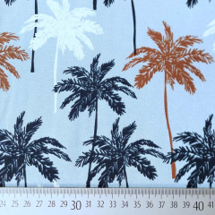 Jerseystoff Palmen, dunkelblau braun hellblau