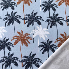 Jerseystoff Palmen, dunkelblau braun hellblau