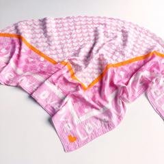 Dreieckstuch Musselin Leomuster Herzen Love,  rosa pink orange wei
