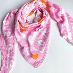 Dreieckstuch Musselin Leomuster Herzen Love,  rosa pink orange wei