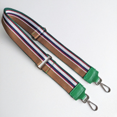 Taschengurt Streifen grn dunkelgrot wei navy camel -grnes  Leder-silber Schnallen