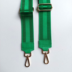 Taschengurt Streifen 3d uni - grn - grnes Leder - gold Schnallen