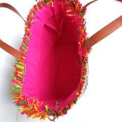 Strohtasche Einkaufstasche Strandtasche geflochten Flamingos, pink beige