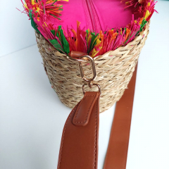 Strohtasche Einkaufstasche Strandtasche geflochten Flamingos, pink beige