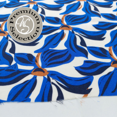 Viskose Stoff Blusenstoff Blten Allover, blau cognac creme- Made in Italy