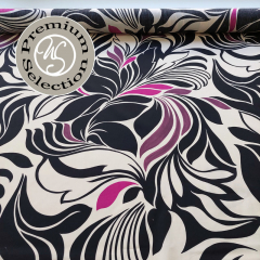 Silky Cotton Baumwollstoff Bltter Ornamente Florilegio Nobile - pink schwarz hellbeige- Made in Italy