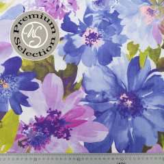 Silky Cotton Baumwollstoff Blumen Aquarell Stil blau rosa flieder  - Made in Italy