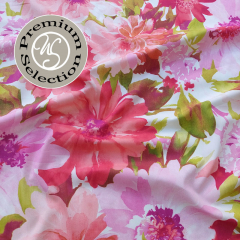 Silky Cotton Baumwollstoff Blumen Aquarell Stil rot rosa - Made in Italy
