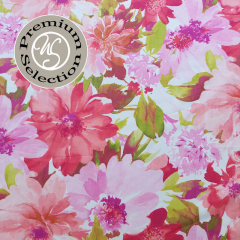 Silky Cotton Baumwollstoff Blumen Aquarell Stil rot rosa - Made in Italy