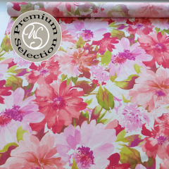 Silky Cotton Baumwollstoff Blumen Aquarell Stil rot rosa - Made in Italy