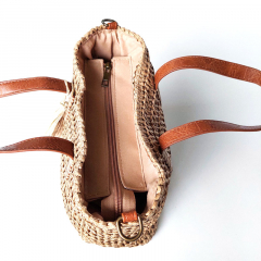 Strohtasche Basttasche Handtasche Reiverschluss Griffe Schulterriemen, beige