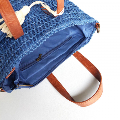 Strohtasche Basttasche Handtasche Reiverschluss Griffe Schulterriemen, jeansblau