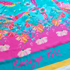 Viskosestoff Popelin Vgel Blumen PANEEL Beachwear Collection, pink trkis