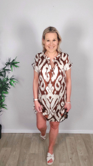 Viskose Satin Stoff Ikat Muster Ethno Druck - dunkelbraun hellbeige - Made in Italy