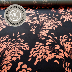 Viskose Satin Stoff kleine Bltter- kupfer schwarz - Made in Italy