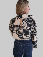 Viskose Stoff Blusenstoff grafisches Muster - cremewei� schwarz - Made in Italy