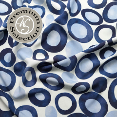 Viskose Stoff Blusenstoff Kringel Kreise, blau wei - Made in Italy