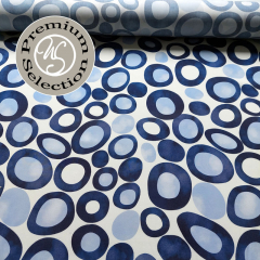 Viskose Stoff Blusenstoff Kringel Kreise, blau wei - Made in Italy