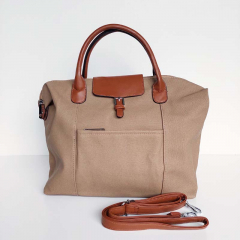 Shopper Damen Handtasche Canvas Look  - cognac braun beige