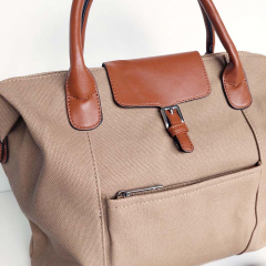Shopper Damen Handtasche Canvas Look  - cognac braun beige