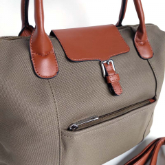 Shopper Damen Handtasche Canvas Look  - cognac braun khakigrn