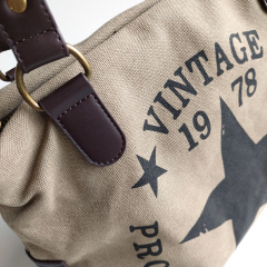 Canvas Tasche Vintage 1978 Stern dunkelbraune Lederimitat-Details, khaki (beige)