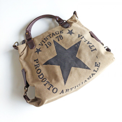 Canvas Tasche Vintage 1978 Stern dunkelbraune Lederimitat-Details, khaki (beige)