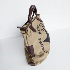 Canvas Tasche Vintage 1978 Stern dunkelbraune Lederimitat-Details, khaki (beige)