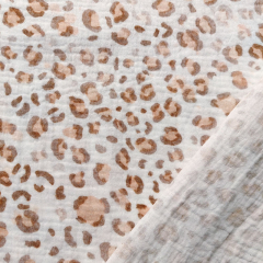 Musselin Stoff Double Gauze kleines Leopardenmuster, nude braun weiss