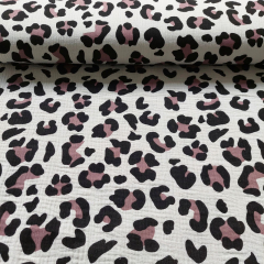 Musselin Stoff Double Gauze Leopardenmuster, braun schwarz ecrue