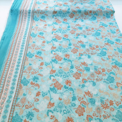 Viskosestoff Voil Paisley Blumen Bordren Druck Webware, braun mint