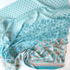 Viskosestoff Voil Paisley Blumen Bordren Druck Webware, braun mint