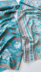 Viskosestoff Voil Paisley Blumen Bordren Druck Webware, braun mint