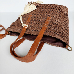 Strohtasche Basttasche Handtasche mit Tassle, schokobraun