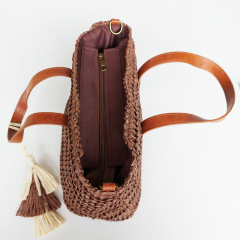 Strohtasche Basttasche Handtasche mit Tassle, schokobraun