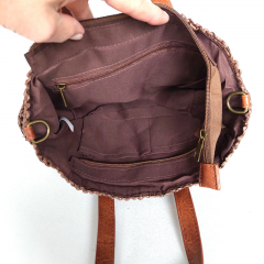 Strohtasche Basttasche Handtasche mit Tassle, schokobraun