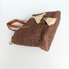 Strohtasche Basttasche Handtasche mit Tassle, schokobraun