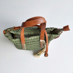 Strohtasche Basttasche Handtasche Reiverschluss Griffe Schulterriemen, schilfgrn